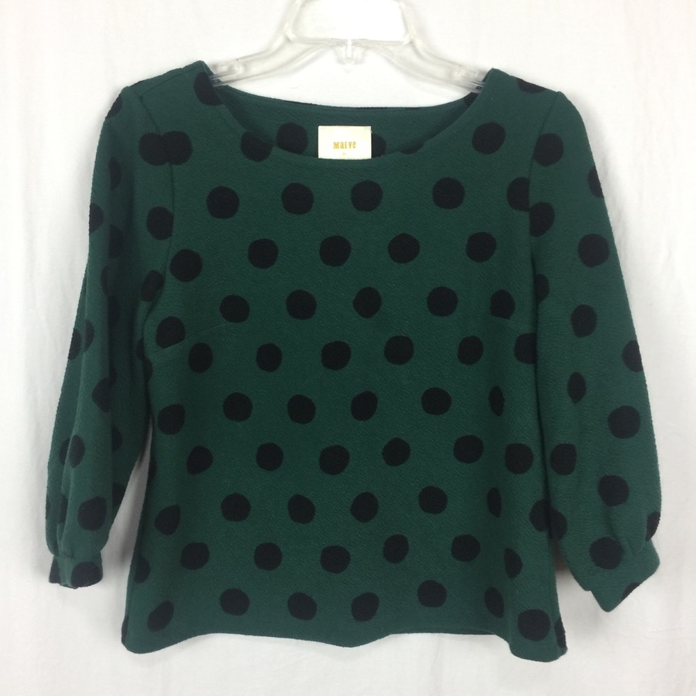 Maeve by Anthro green with black polka dot top-S